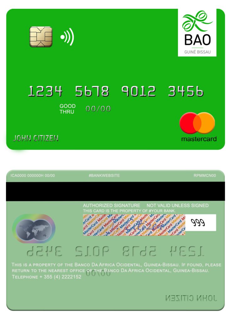 Editable Guinea Bissau Banco Da Africa Ocidental mastercard credit card Templates in PSD Format
