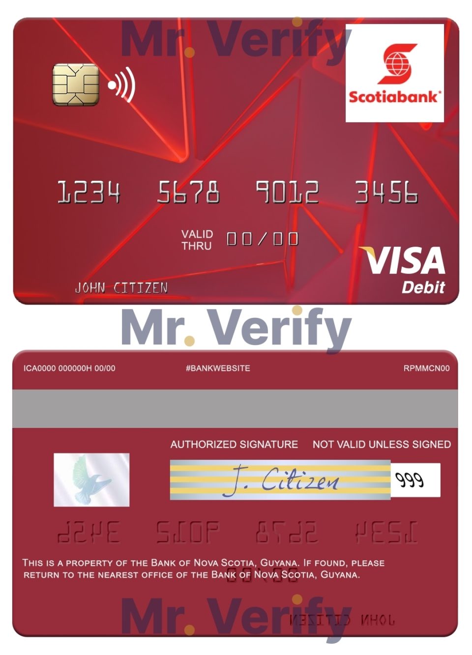 Editable Guyana Bank of Nova Scotia visa card Templates in PSD Format