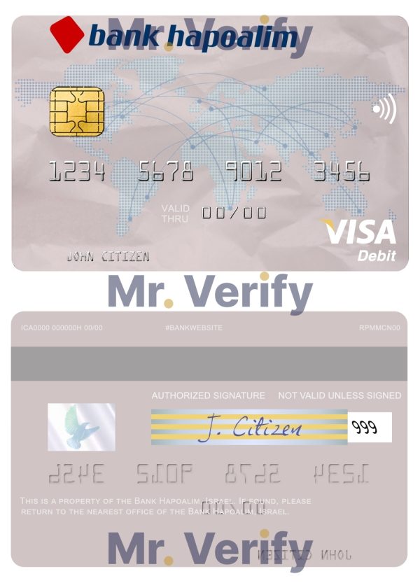 Editable Israel Bank Hapoalim visa card Templates in PSD Format 600x833 - Cart