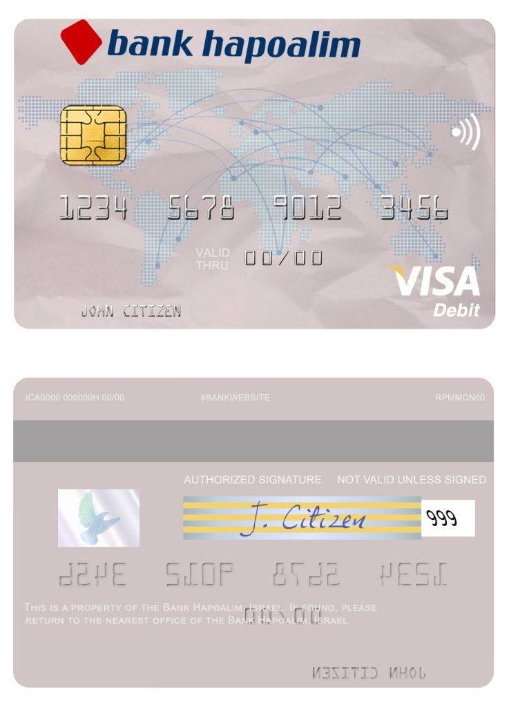 Editable Israel Bank Hapoalim visa card Templates in PSD Format