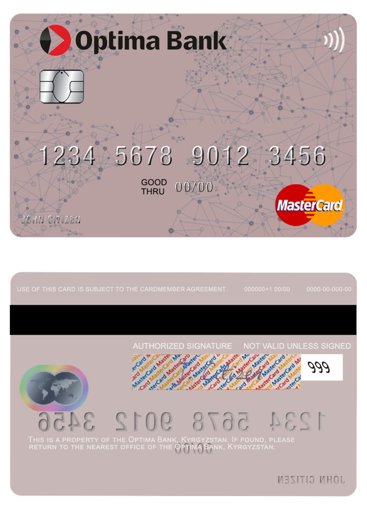 Editable Kyrgyzstan Optima Bank mastercard Templates in PSD Format
