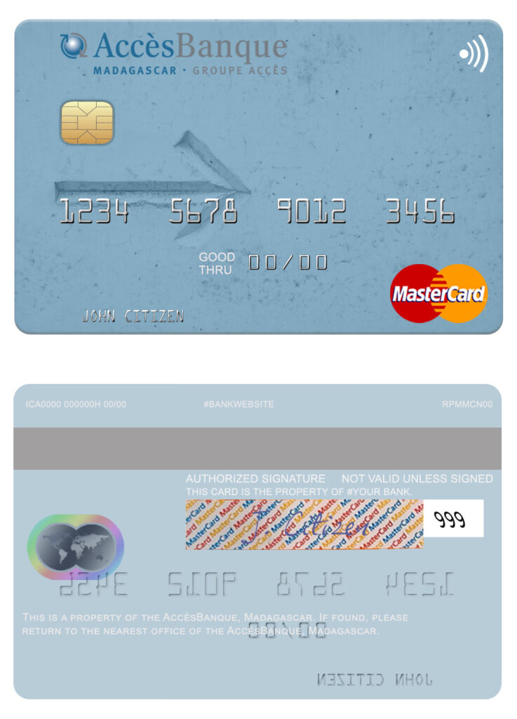 Editable Madagascar AccèsBanque mastercard credit card Templates in PSD Format