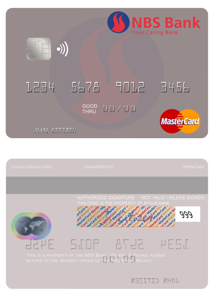 Editable Malawi NBS bank mastercard credit card Templates