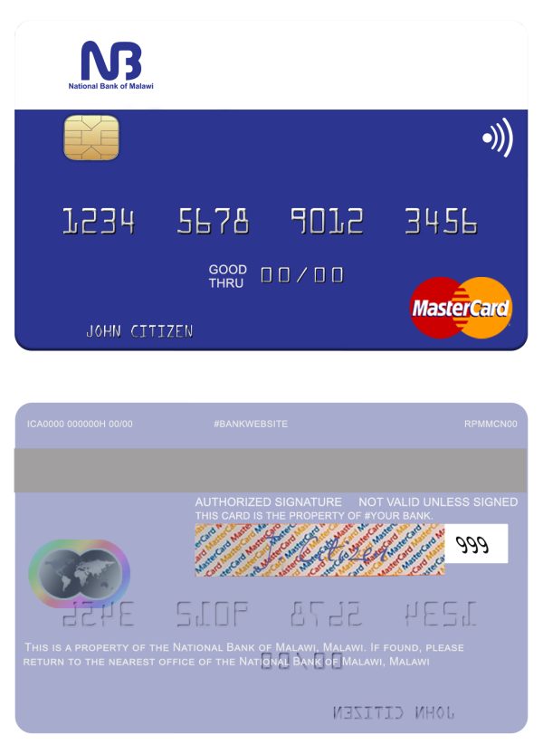 Editable Malawi National Bank mastercard credit card Templates 600x833 - Cart