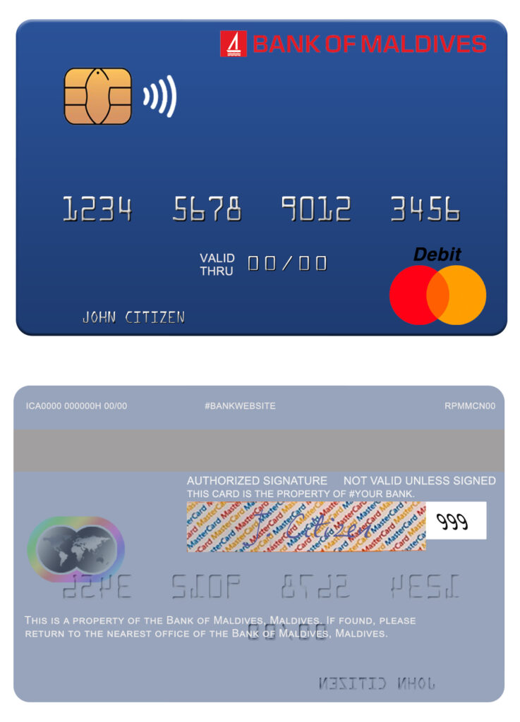 Editable Maldives Bank of Maldives mastercard credit card Templates in PSD Format