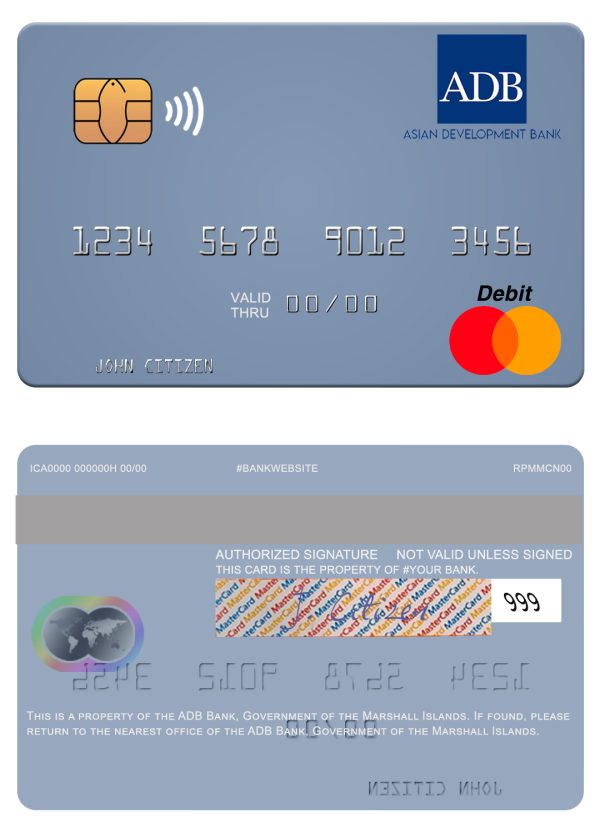 Editable Marshall Islands ADB Bank mastercard credit card Templates 600x833 - Cart