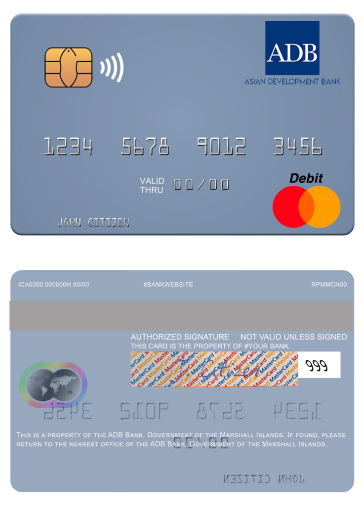 Editable Marshall Islands ADB Bank mastercard credit card Templates