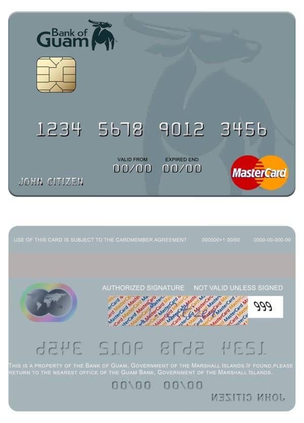 Editable Marshall Islands Bank of Guam mastercard Templates in PSD Format