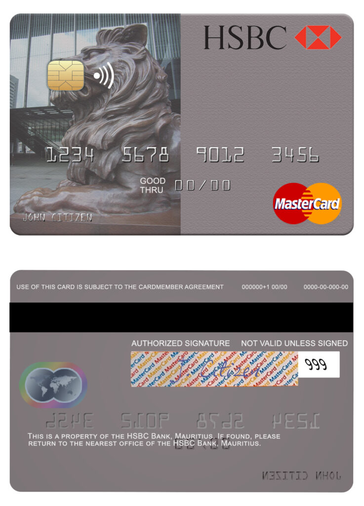Editable Mauritius HSBC bank mastercard credit card Templates in PSD Format