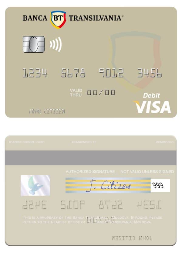 Editable Moldova Banca Transilvania visa debit card Templates in PSD Format