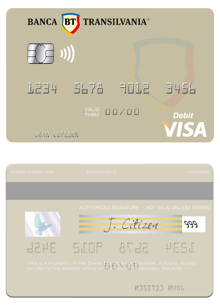 Editable Moldova Banca Transilvania visa debit card Templates in PSD Format