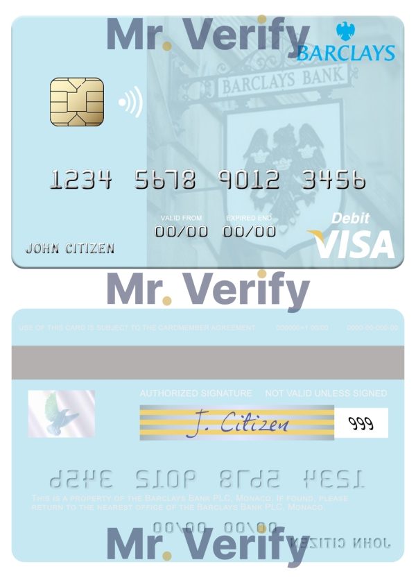 Editable Monaco Barclays Bank PLC bank visa debit card Templates in PSD Format 600x833 - Cart