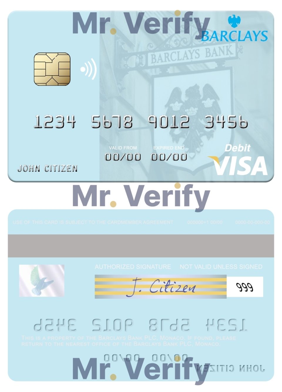 Editable Monaco Barclays Bank PLC bank visa debit card Templates in PSD Format