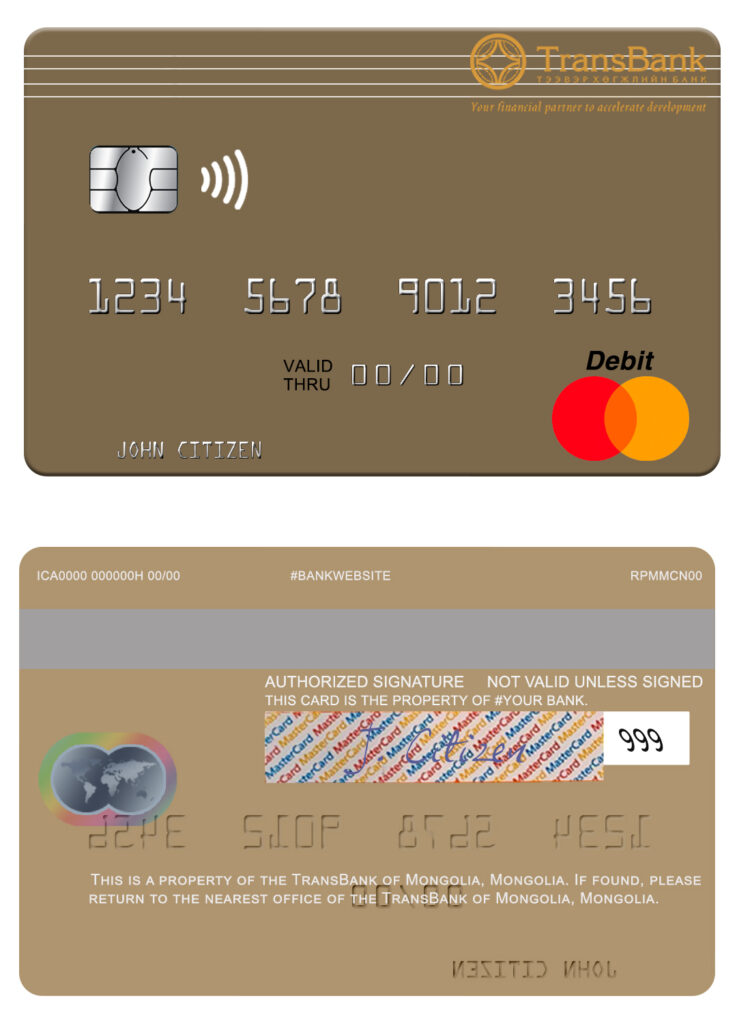 Editable Mongolia TransBank of Mongolia mastercard Templates