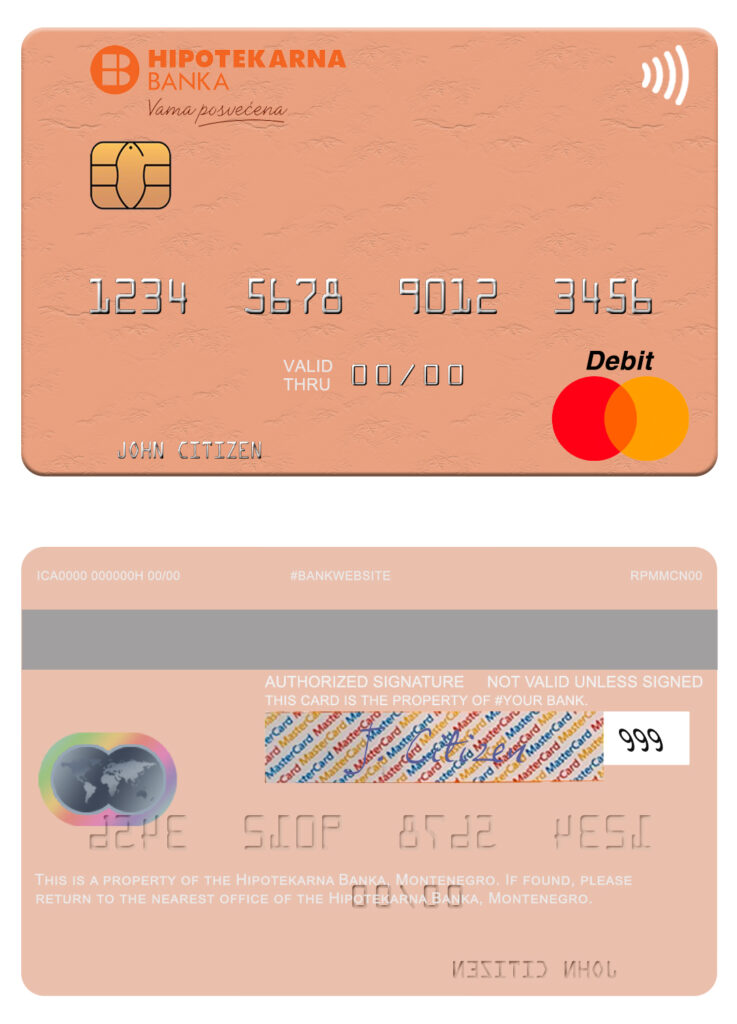 Editable Montenegro Hipotekarna bank mastercard Templates in PSD Format