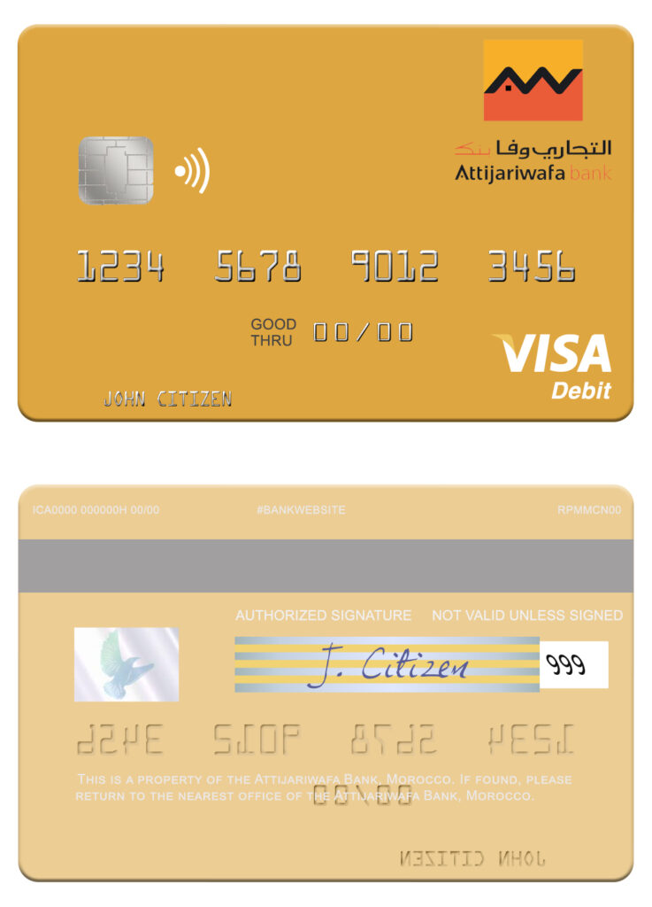 Editable Morocco Attijariwafa bank visa debit card Templates