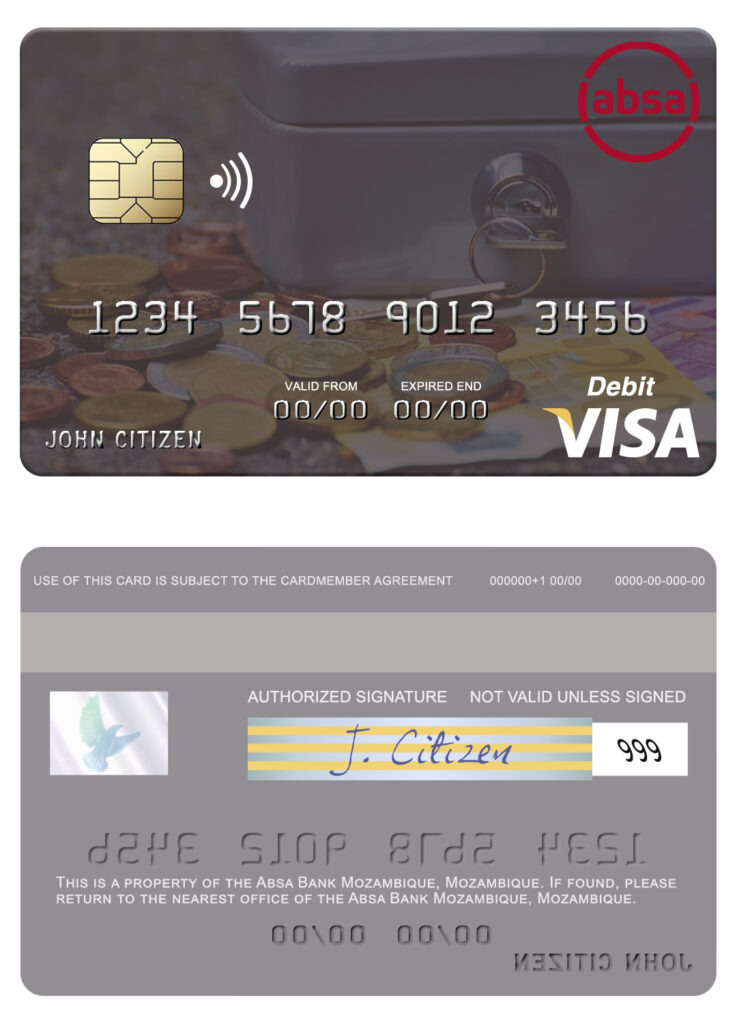Editable Mozambique Absa Bank Mozambique visa debit card Templates in PSD Format