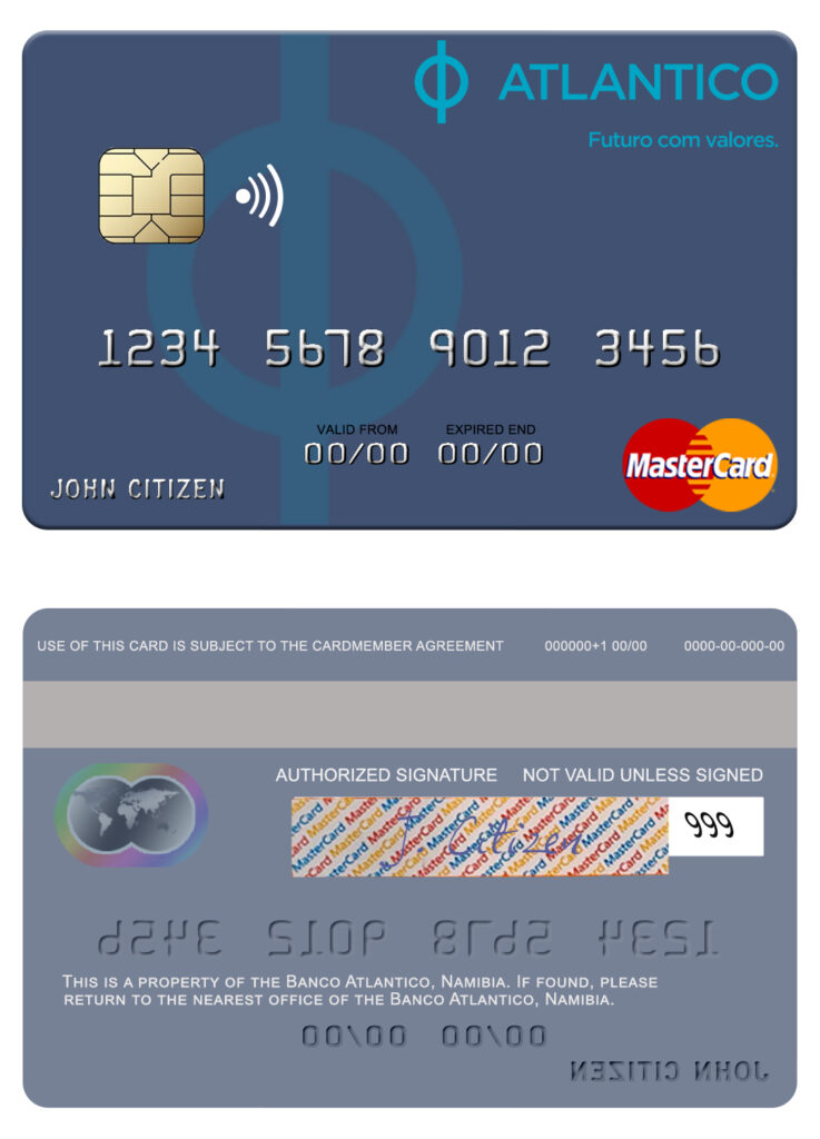 Editable Namibia Banco Atlantico mastercard Templates in PSD Format
