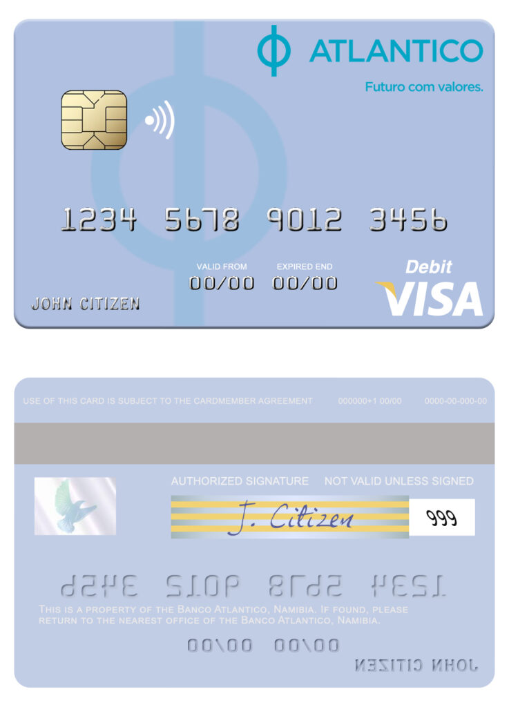 Editable Namibia Banco Atlantico visa debit card Templates