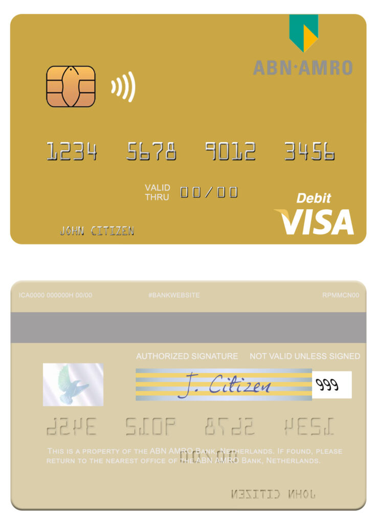 Editable Netherlands ABN AMRO Bank visa debit card Templates