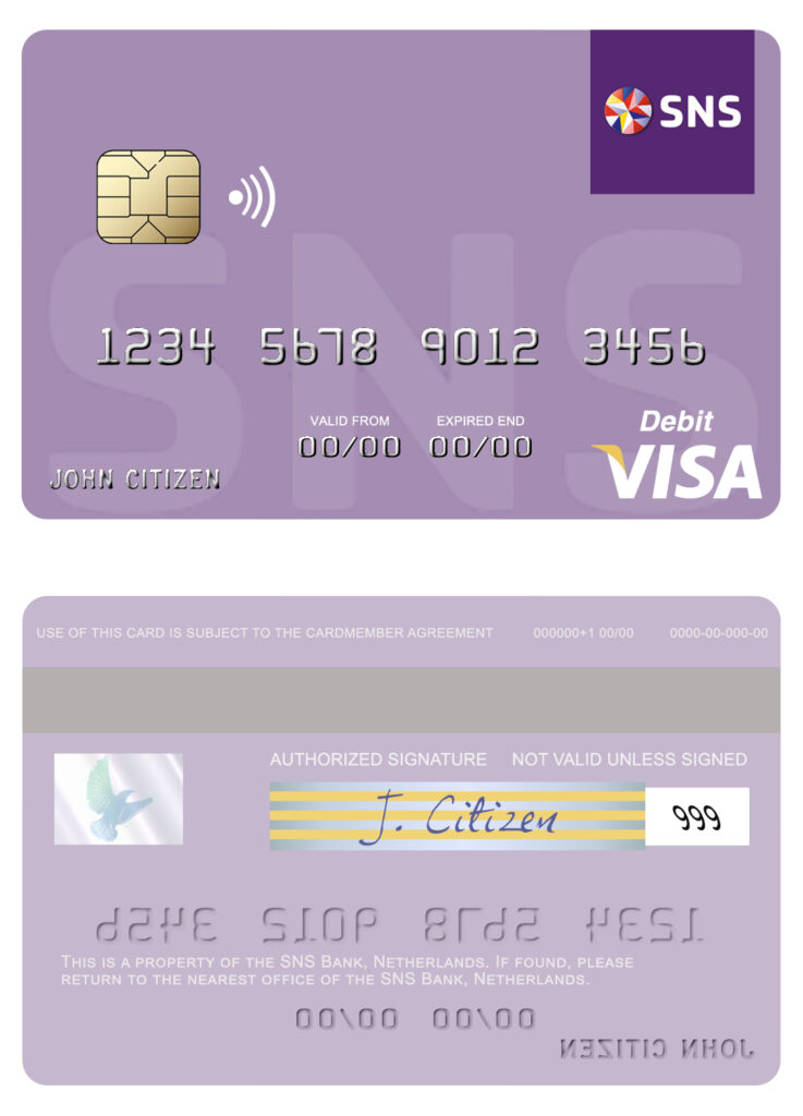 Editable Netherlands SNS Bank visa debit card Templates in PSD Format