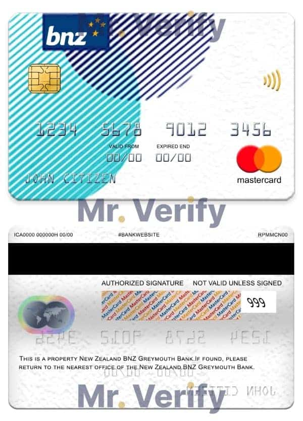Editable New Zealand BNZ Greymouth bank mastercard Templates in PSD Format
