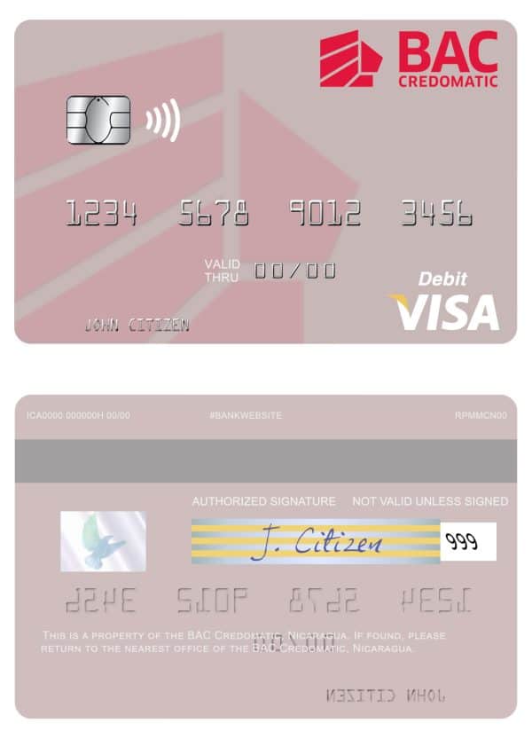 Editable Nicaragua BAC Credomatic visa debit card Templates in PSD Format