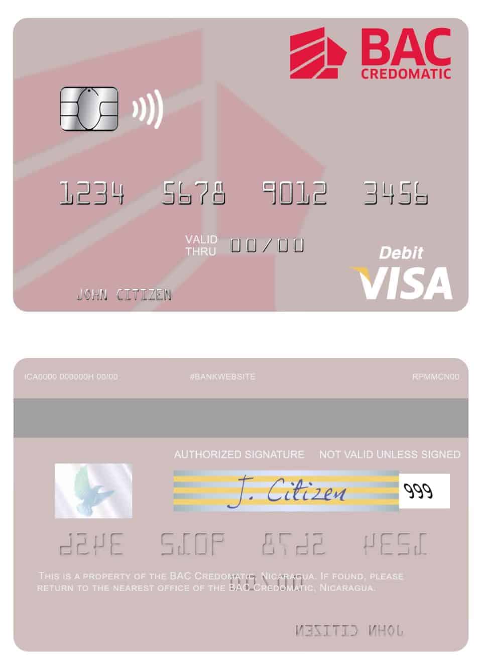 Editable Nicaragua BAC Credomatic visa debit card Templates in PSD Format