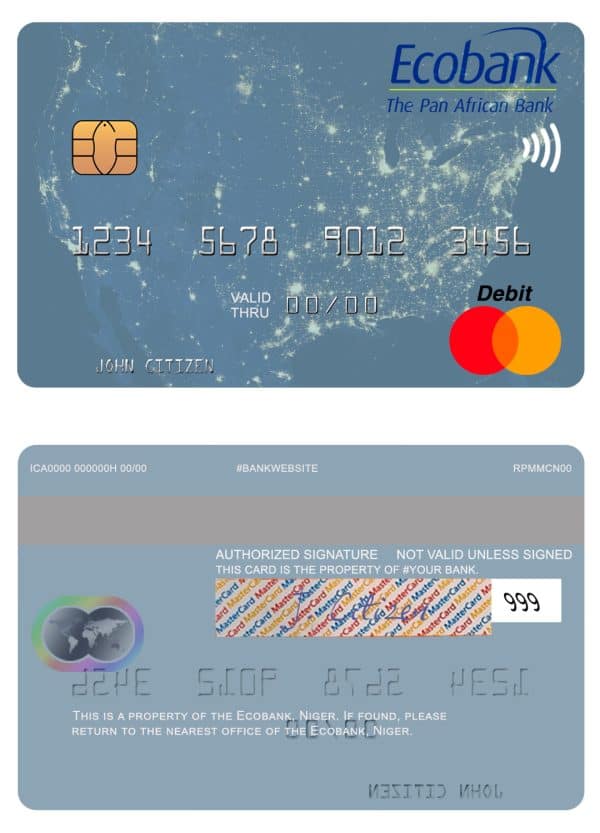 Editable Niger Ecobank mastercard Templates in PSD Format