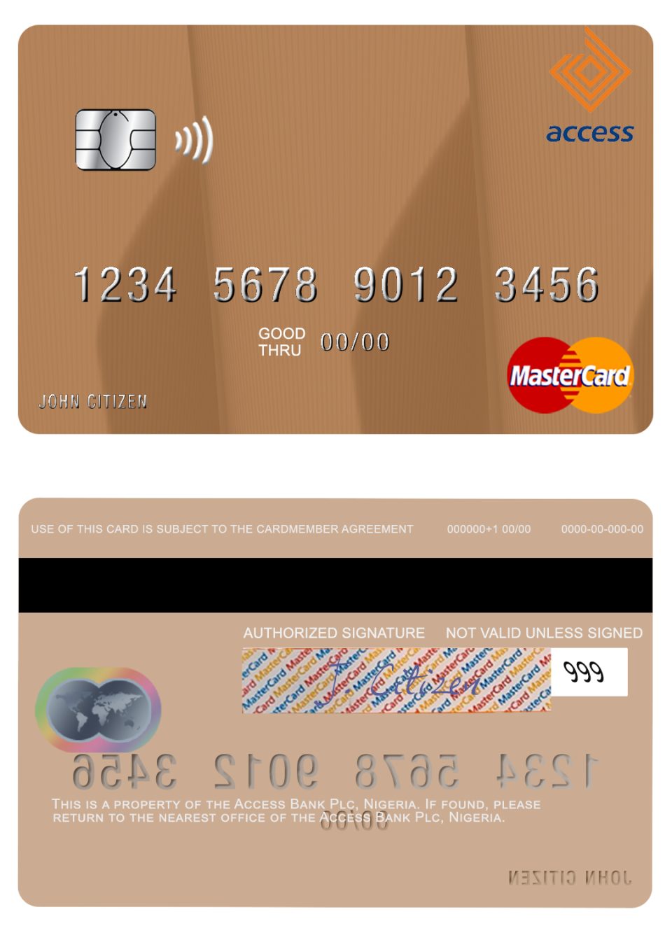 Editable Nigeria Access Bank Plc mastercard Templates in PSD Format