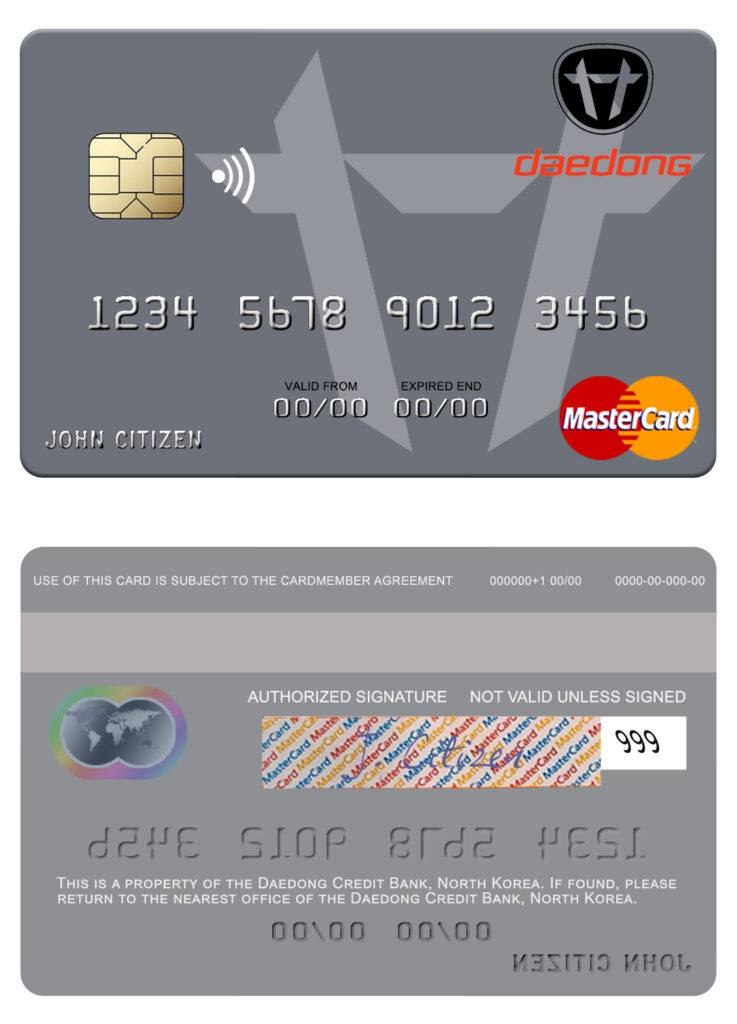Editable North Korea Daedong Credit Bank mastercard Templates in PSD Format