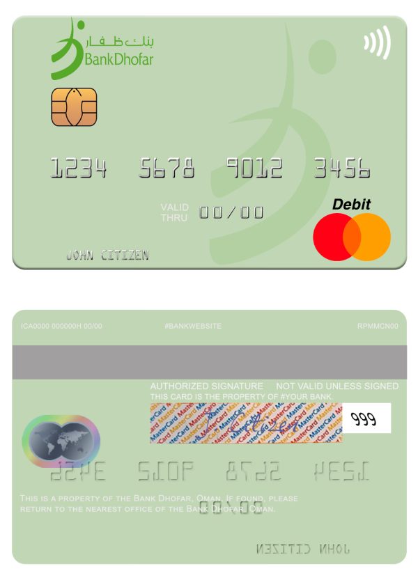 Editable Oman Bank Dhofar mastercard Templates 600x833 - Cart