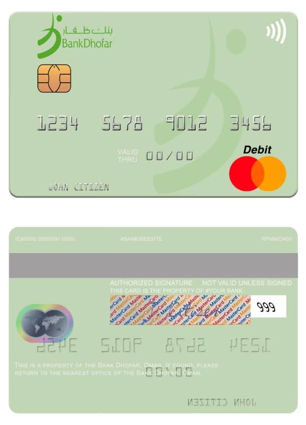 Editable Oman Bank Dhofar mastercard Templates 600x833 - Cart