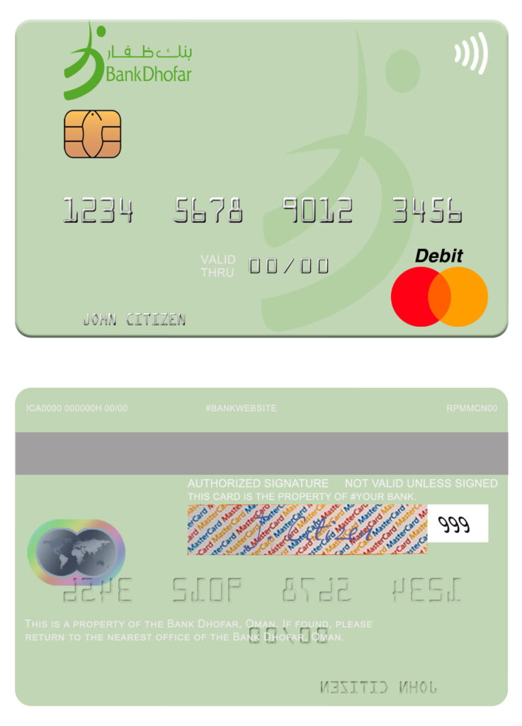 Editable Oman Bank Dhofar mastercard Templates