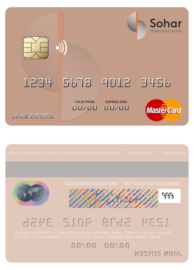Editable Oman Sohar International Bank mastercard Templates