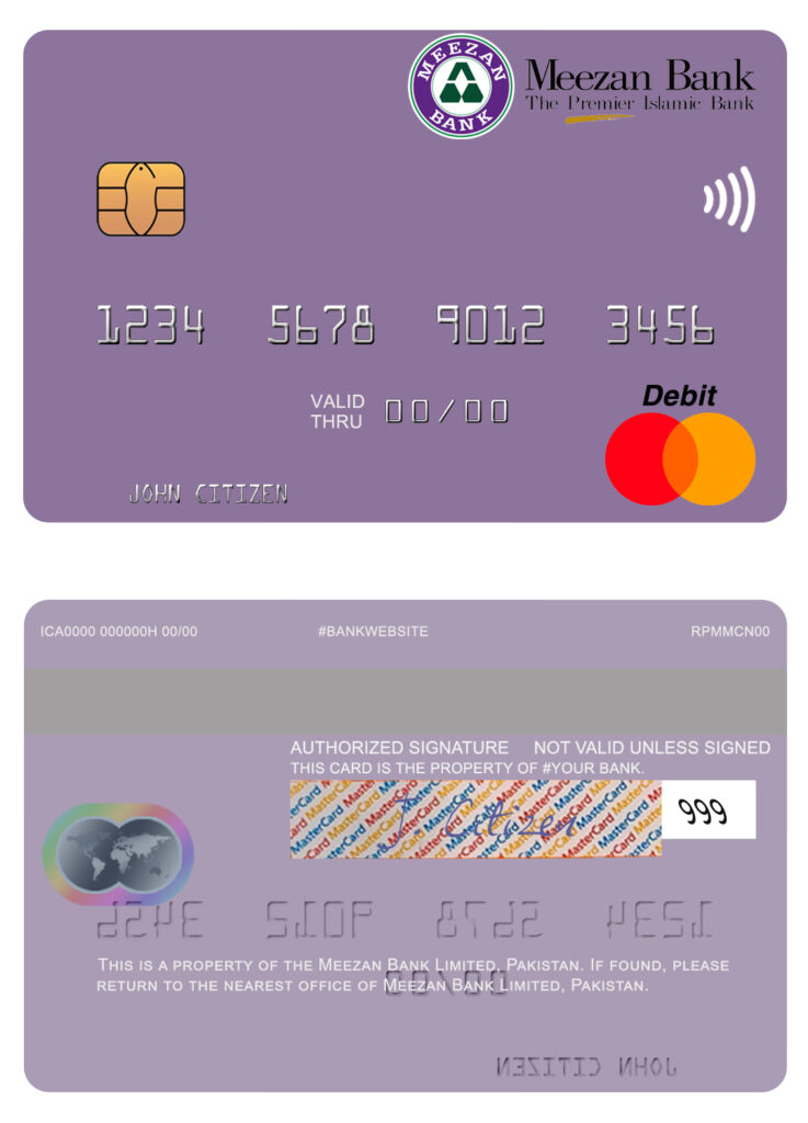 Editable Pakistan Meezan Bank Limited mastercard Templates in PSD Format