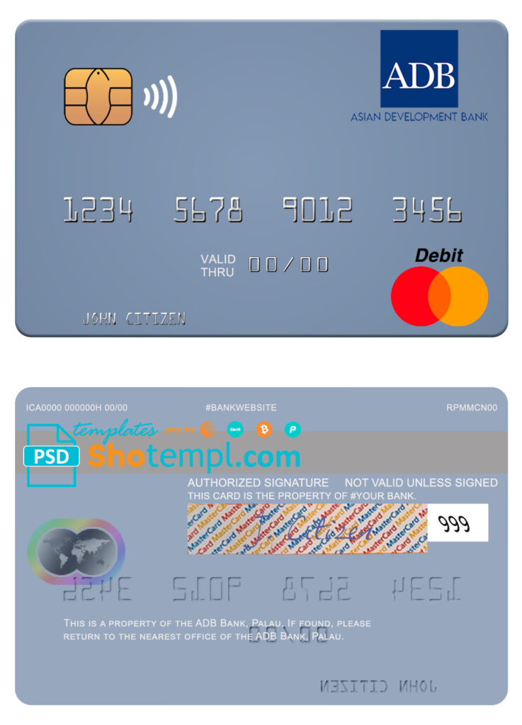 Editable Palau ADB Bank mastercard Templates