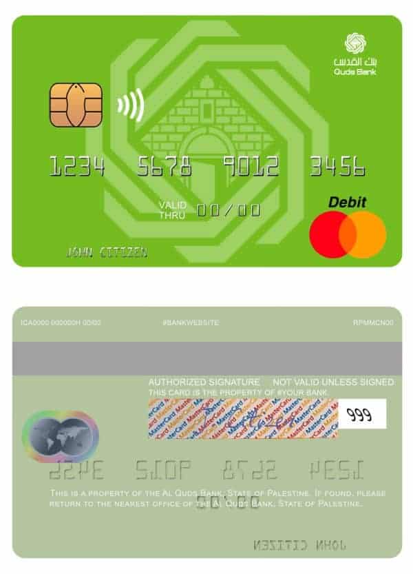 Editable Palestine Al Quds Bank mastercard Templates in PSD Format