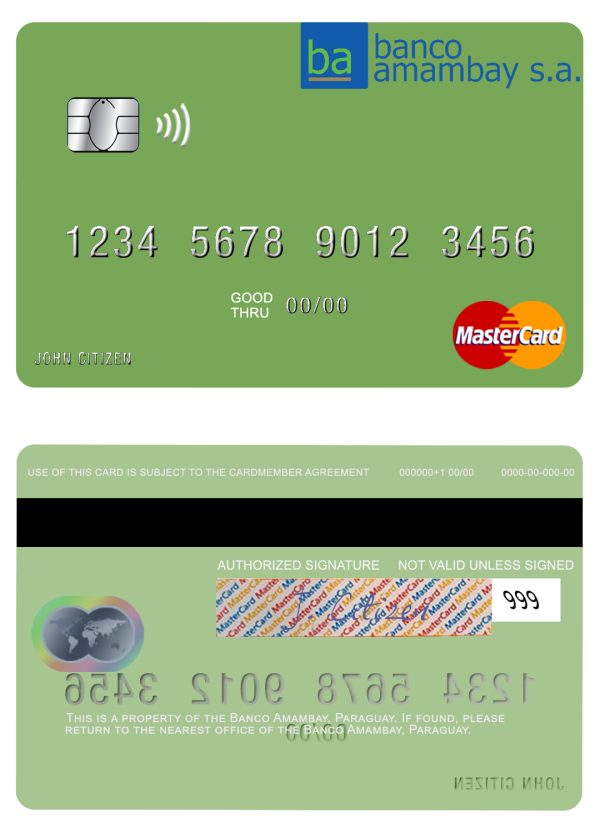 Editable Paraguay Banco Amambay mastercard credit card Templates 600x833 - Cart