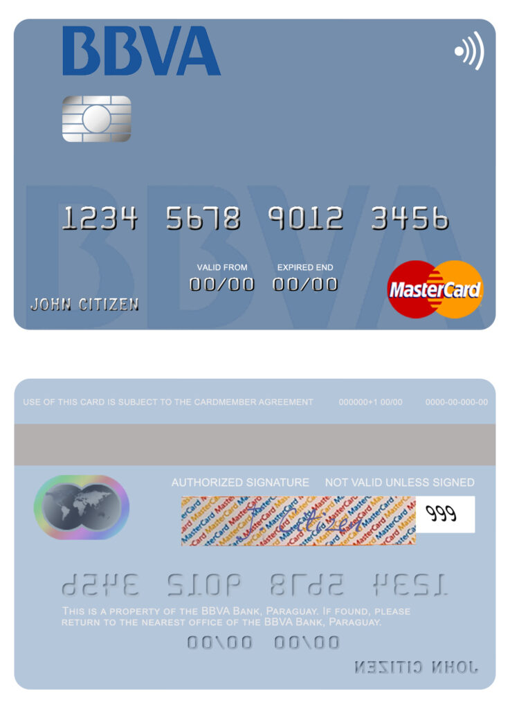 Editable Paraguay Banco BBVA mastercard credit card Templates