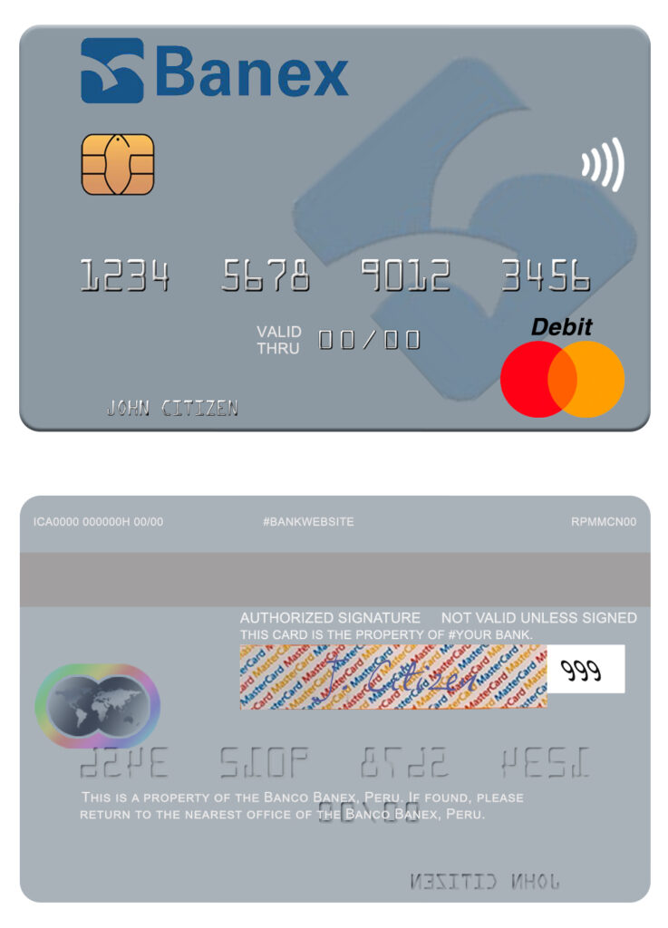 Editable Peru Banco Banex mastercard credit card Templates in PSD Format