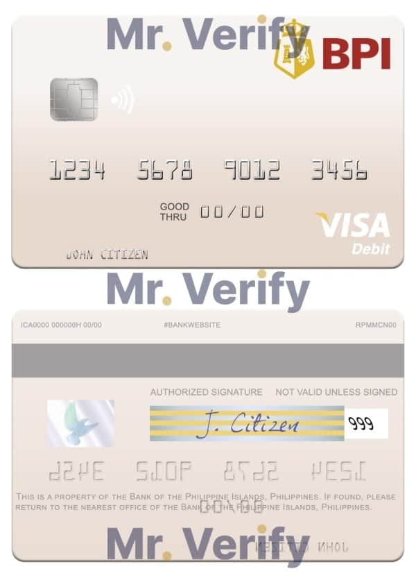 Editable Philippines Bank of the Philippine Islands visa debit card Templates in PSD Format