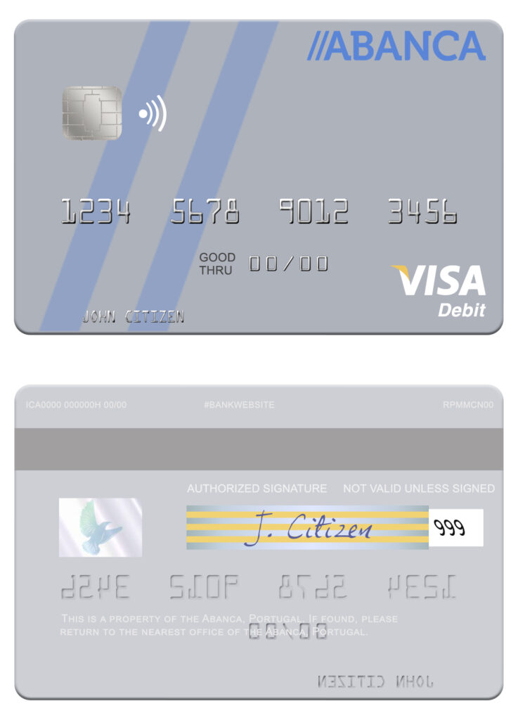 Editable Portugal Abanca visa debit card Templates