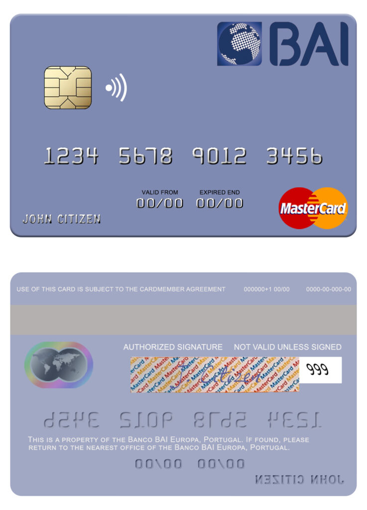 Editable Portugal Banco BAI Europa mastercard Templates in PSD Format