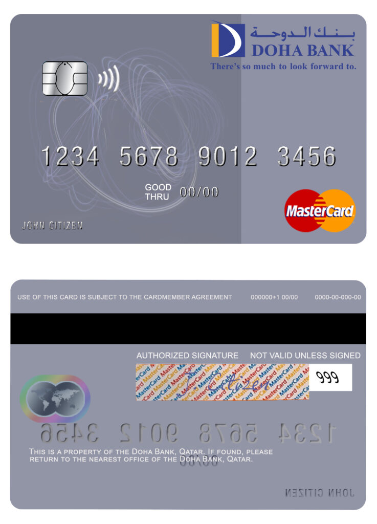 Editable Qatar Doha Bank mastercard Templates in PSD Format