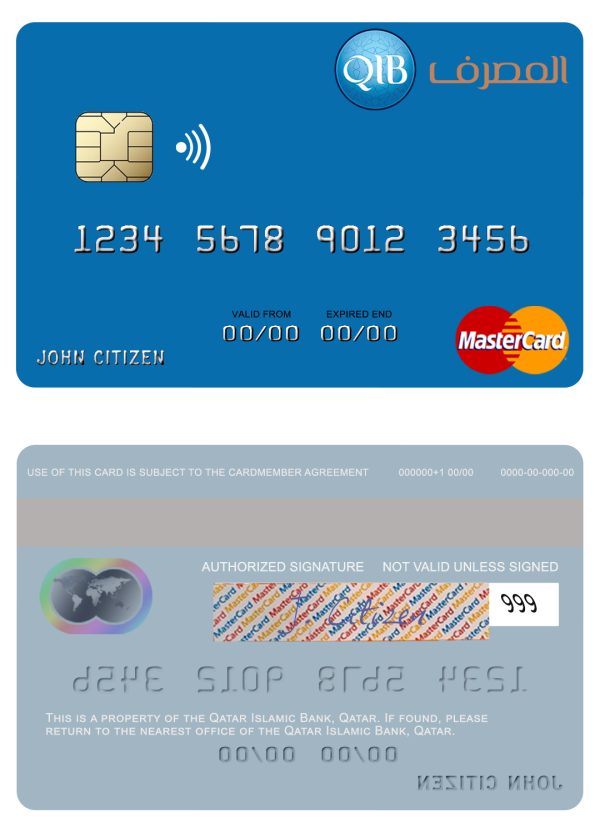 Editable Qatar Islamic Bank mastercard Templates 600x833 - Cart