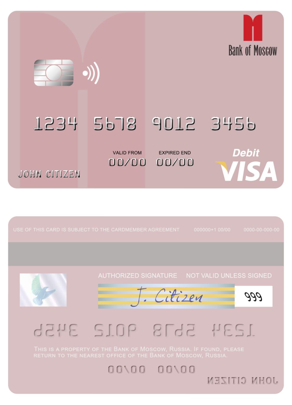 Editable Russia Bank of Moscow visa debit card Templates in PSD Format