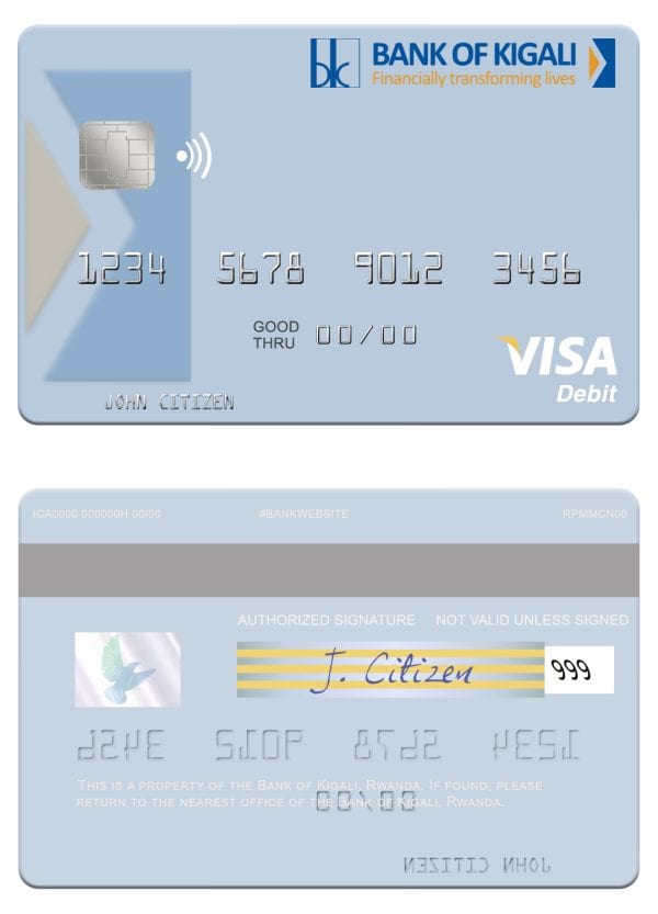 Editable Rwanda Bank of Kigali visa debit card Templates in PSD Format
