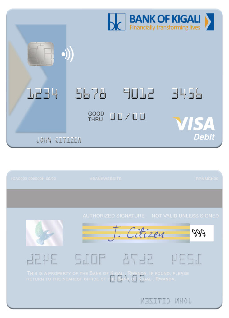 Editable Rwanda Bank of Kigali visa debit card Templates in PSD Format
