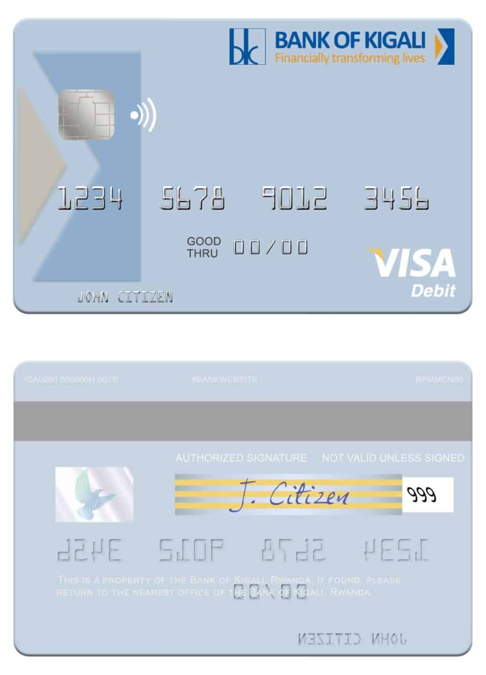 Editable Rwanda Bank of Kigali visa debit card Templates in PSD Format
